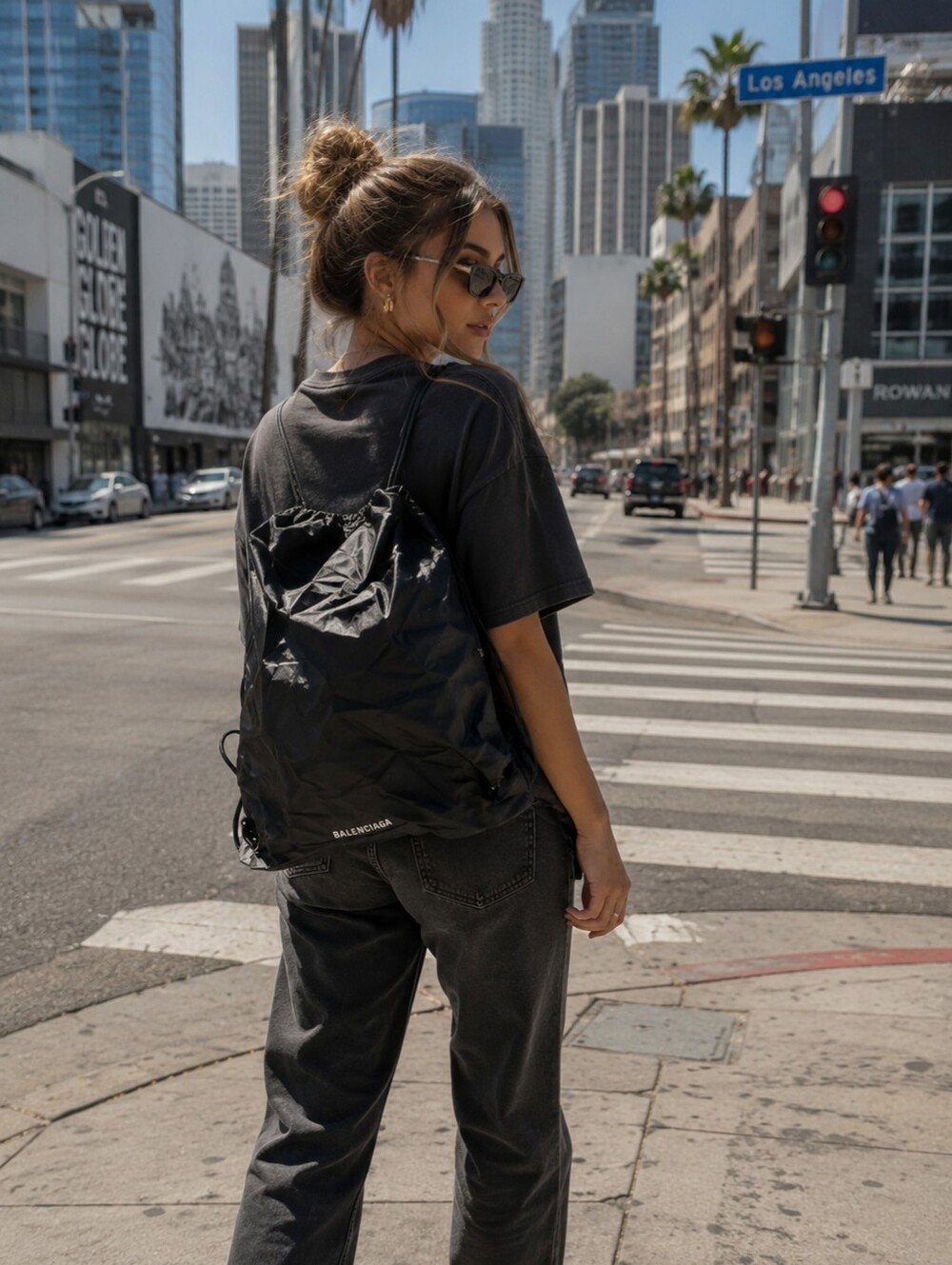 Balenciaga Black Drawstring Sack Backpack